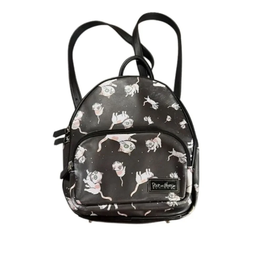 Rick and Morty Snowball Cat Mini Backpack Black Faux Leather Licensed Bag